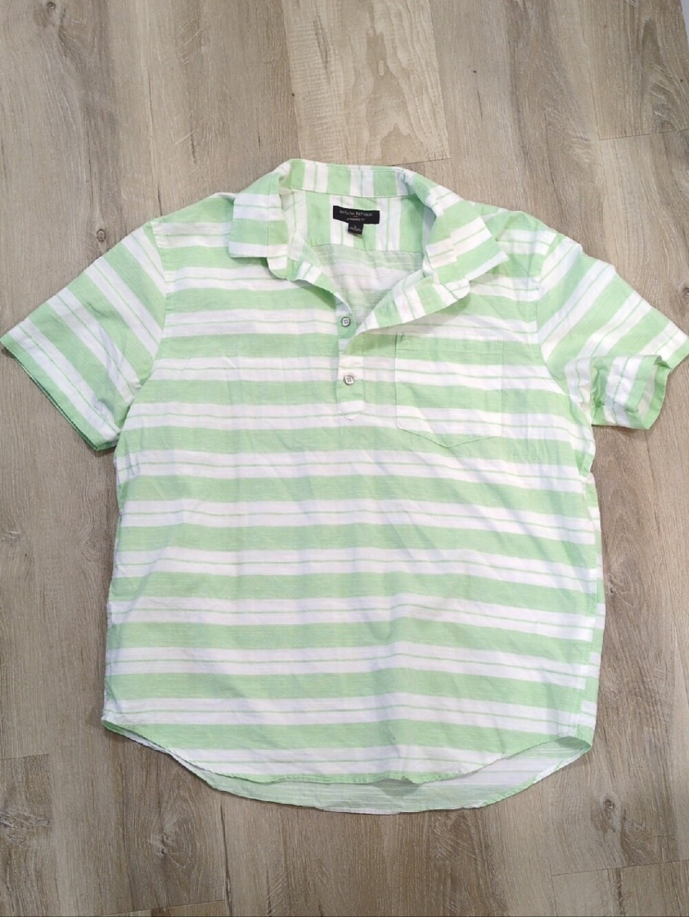 Banana Republic Light Green & White Striped Polo Men's